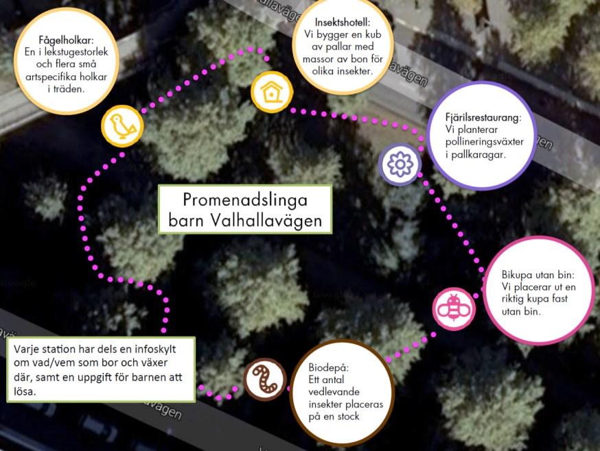 6 (12) Promenadslinga på temat ekosystemtjänster riktat till barn på Östra Valhallavägen sommaren 2017,