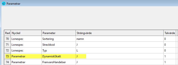 1 Dynamisk uträkning av skattegrund Funktionen kan aktiveras genom en parameter: Parametrar DynamiskSkatt J.
