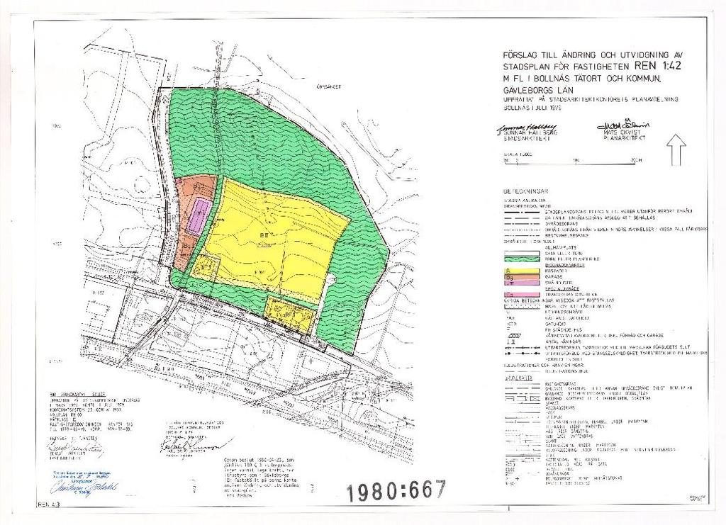 - Stadsplan för Ren 1:42 m.fl. (nr. 332) fastställd 1980-04-23. Gällande detaljplan redovisar bostäder, garage, småindustri mm.