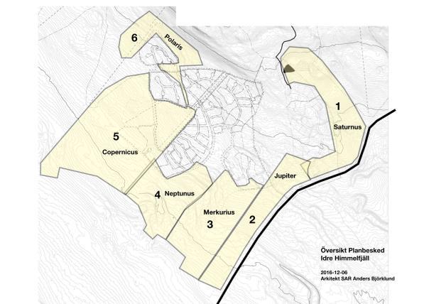För området Himmelfjäll har en serie detaljplanearbeten påbörjats. 6 av dessa avser att möjliggöra utbyggnad med boende, handel mm. Den sjunde avser justeringar av pister och liftar.