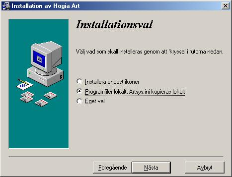 Sid 3 av 5 Arbetsplatsinstallation från server Till din hjälp finns programmet ARTSERV.EXE som finns i HOGIAARTkatalogen på servern. ARTSERV.EXE När du kör programmet Artserv.