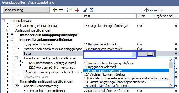 Observera att man kanske inte har lagt kontona på samma rubrikrad i avsnittsindelningen i bokslutsfilen som du har gjort i revisionsfilen, eller att man har delat på ett kontosaldo i bokslutsfilen