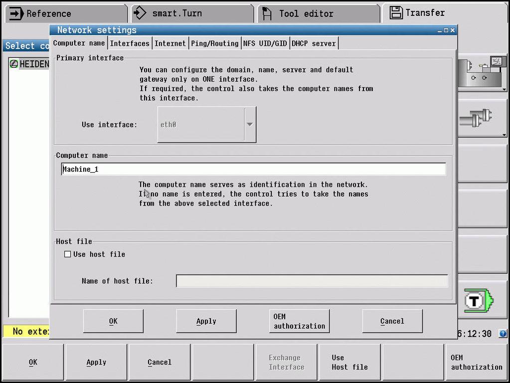 8 Nätverkintegration Nätverksanslutning CNC PILOT 640 från software-version 688946-01 (HEROS 5) Gör på följande sätt för att ansluta styrsystemet till företagets nätverk via DHCP: Anslut styrsystemet