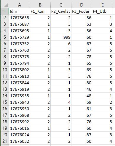 Tabulära data i Excel Vilka metadata finns?