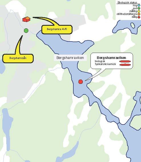 Figur 51. Bergshamraviken. Ekologisk status för provtagningspunkter som omfattas av recipientkontrollprogram för Veolia Vatten AB 2013.