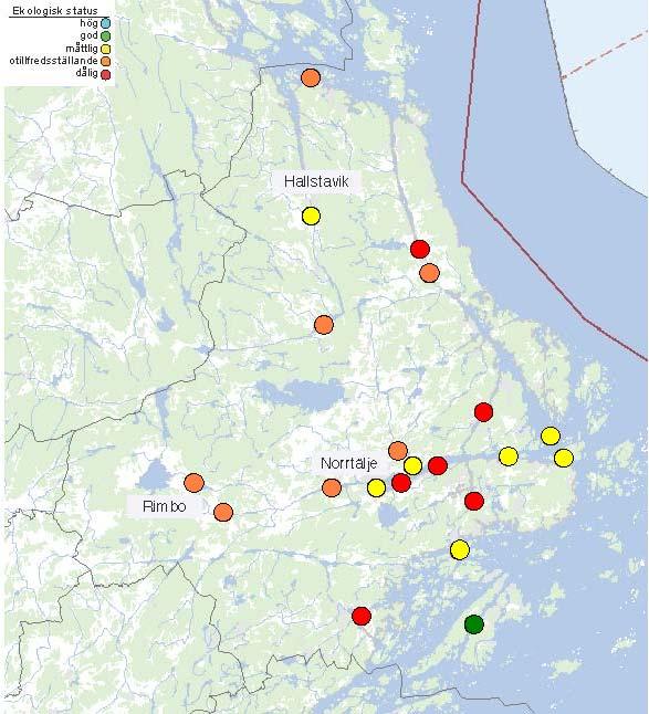 Ekologisk status i kustområden, sjöar och vattendrag som omfattas av recipientkontrollprogram