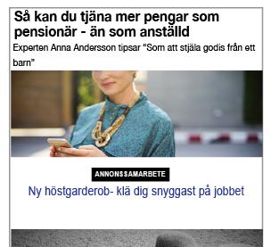 Det är mindre tydligt om man bara märker med ordet Annonssamarbete. I vårt exempel här är avsändaren oklar eftersom ingen extern länk eller annonsörs namn är synligt.