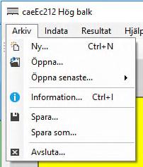 caeec212 Hög Balk Sidan 14(24) 4 Instruktioner Användbar genomgång av menyraden för att genomföra beräkningar i caeec212 4.1 Toolbar 4.