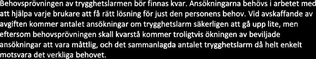 Det kan anföras att de brukare av trygghetslarm som har dålig ekonomi, har möjlighet att ansöka om hjalp hos stadsdelsförvaltningen för att klara utgiften.