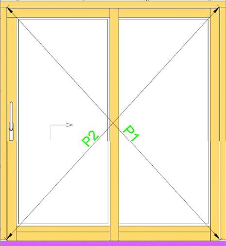 10. Mät diagonalmåtten (P1/P2 Fig. 7) på partiet. Skillnaden mellan dessa skall vara så nära noll som möjligt, men får ej överstiga 2 mm. 11. Dreva med icke fuktupptagande isoleringsmaterial.