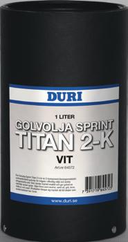 Golvolja Sprint Titan 2-K Färdigt för bruk på 12 timmar. Duri Sprint Titan 2-K är en 2-komponents urethan-förstärkt golvolja för trägolv med hårt slitage.