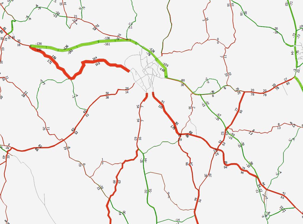 Rv 31 förbi Nässjö underskattas medan mindre länsvägar sydväst om rv 31 överskattas.