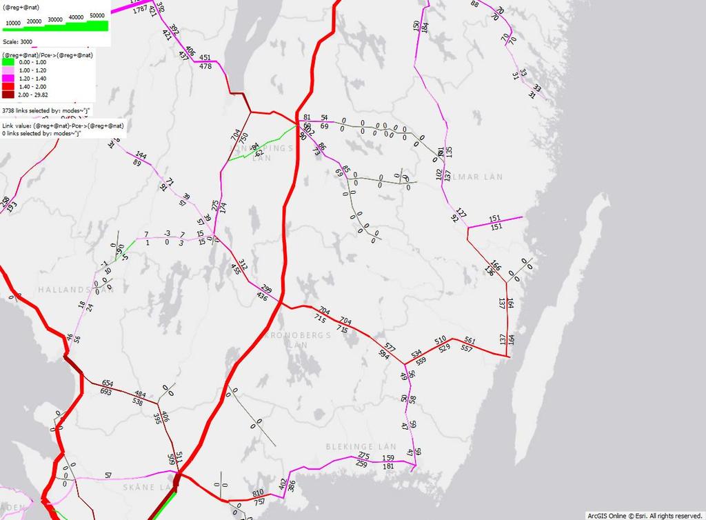 Kollektivtrafik Förändringen mellan 2014 och 2040 ser rimlig ut. Södra stambanan har största ökningen medan övriga banor har mindre ökningar.
