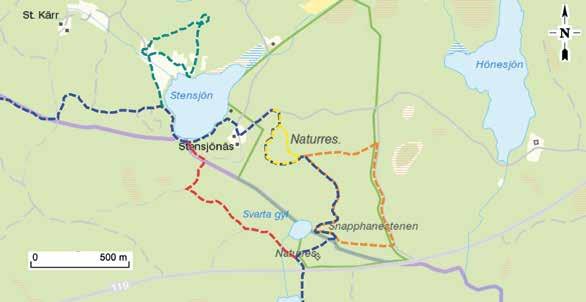 1 Grytleden Längd: Gul 0,7 km. Orange 2 km. Blå + Röd 3 km. Grön 1 km.