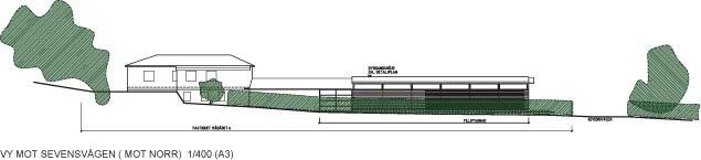 Illustration över den nya byggnaden sedd norrifrån på Sevensvägen. Situationsplan över tillbyggnad Gator och trafik Gator Gamla Enköpingsvägens utformning föreslås inte förändras.