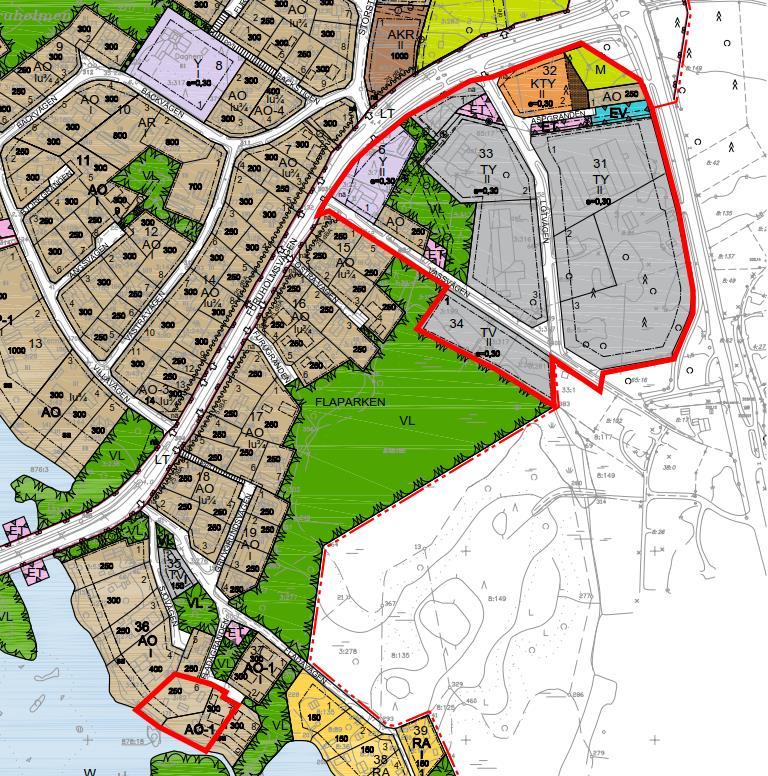 1-6 Bild 2. Områdets riktgivande utsträckning visat på gällande detaljplan. Larsmo kommun. 4. INITIATIV OCH PLANLÄGGNINGSBESLUT 4.