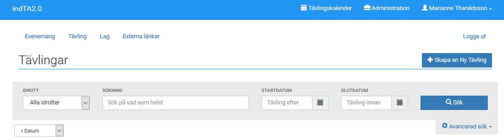 4.2.2 Skapa Tävling Man kan göra på flera sätt. A) Om det är tävlingar i ett evenemang - Se längst ner på sidan när du lagt upp hela evenemanget, där skapar du en ny Tävling.