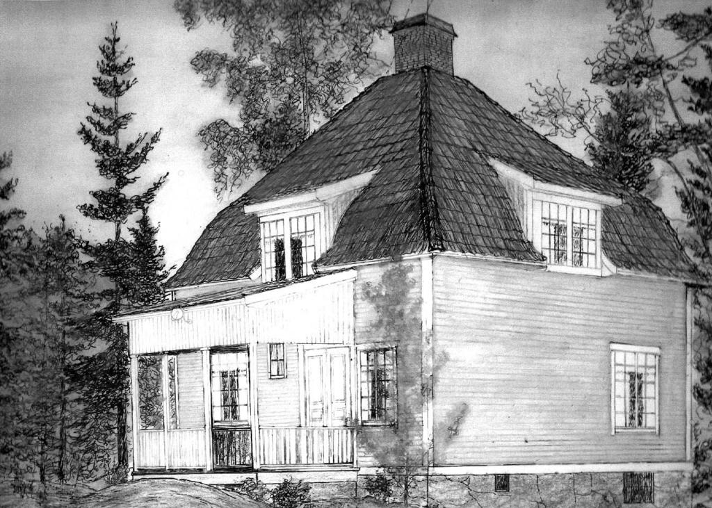 Skogshem, Håkansvägen 2, akvarell från 1910-talet Villa Skogshem, År 1908 köpte snickaren Carl Fredrik Håkansson, lockad av den vackra naturen och skogsluften, tomten Gudö nr 38 om 13,5 tunnland vid