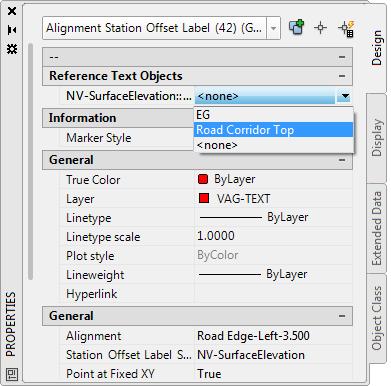 Skapa höjd-etiketter längs väglinje/label Alignment by Alignment (6.2) NVLabelAlignByAlign Adds labels along an alignment displaying the elevations of a Surface or Profile.