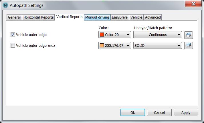 Step Offset Layer suffix Reverse route Tab»Vertical Reports«: Set a step for a swept path calculation along polygon line. Swept path calculation accuracy and speed depend on this step length.