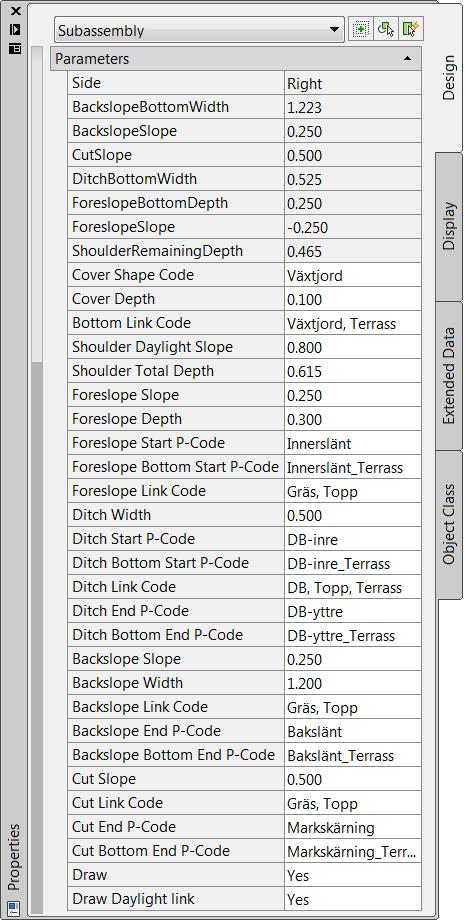 till en annan subassemblys output parameter, t.ex. IsInFill som då skapar ett bankdike endast om föregående subassembly är i fyll! Se även Draw Daylight link i beskrivningen nedan.