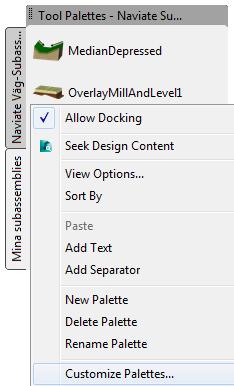 Hur man behåller en egen palett vid ominstallation av Naviate (4.2) Aktivera paletten Naviate subassemblies. Skapa en egen palett, t.ex. Mina subassemblies.