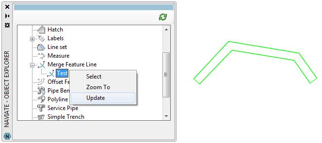 After selecting an existing Feature Line to merge the dialog to right appears. Set Name and settings. All can be modified afterwards as well.