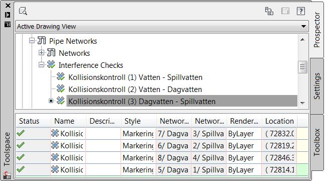 CreateInterferenceCheck, högerklick > Edit Command Settings) Kommando: NVCreateInterferenceCheck Klicka i de nät som ska kontrolleras samt klicka