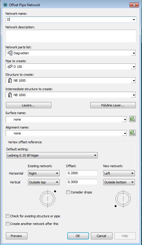 Parallellkopiera ledningsnät (5.2) Funktionen skapar en dynamisk 3DPoly från ett ledningsnät och skapar ett ledningsnät från 3DPolyn.
