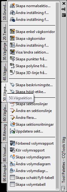 Beteckningar/Tabeller Vägprofil Funktioner för att hantera: o