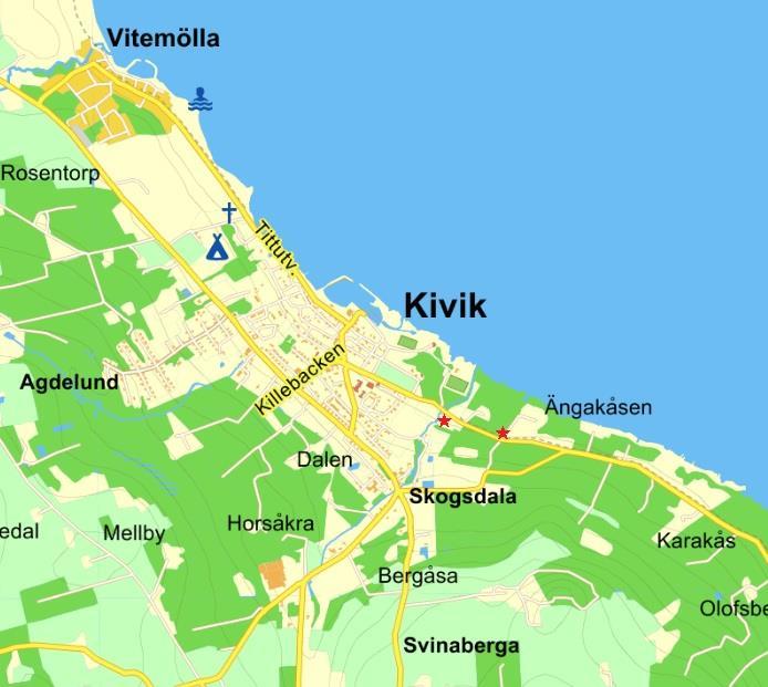Figur 1. Skåne med platsen för Kivik i sydöstra Skåne markerad med en röd prick. Figur 2.