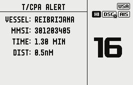 T/CPA Approach-skärmen 1. I AIS-läge trycker du på AIS/IC-knappen igen för att växla mellan standard-ais-skärmen och T/CPA Approach. 2.