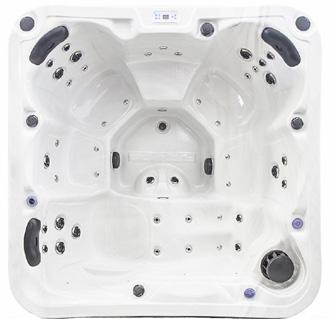 platser varav 1 liggsäte Mått: 200 * 200 * 92 cm Volym: 850 liter Vikt: 360 kg Rostfria kvalitetsjets: 46 st