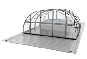 Strömlinjeformer som gör den vädertålig. Veranda Ufo Kan användas som pooltak eller uterum.