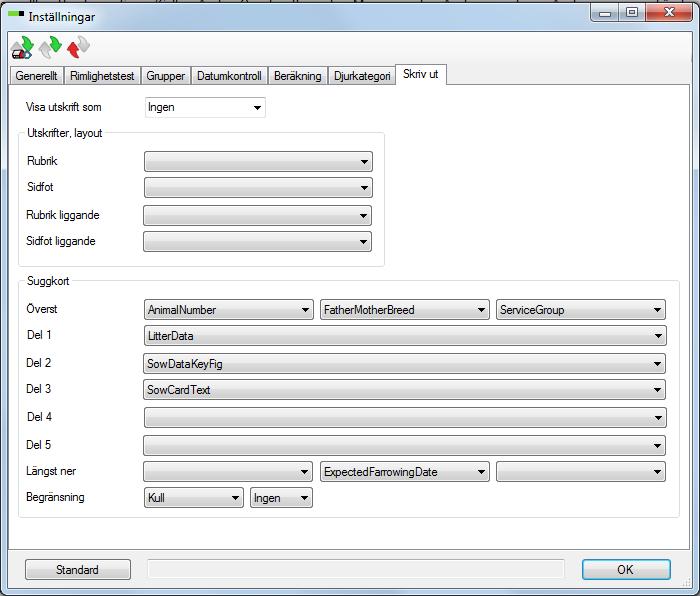 UTSKRIFT AV SUGGKORT Alternativ: 1. Standardmoduler i programmet 2.