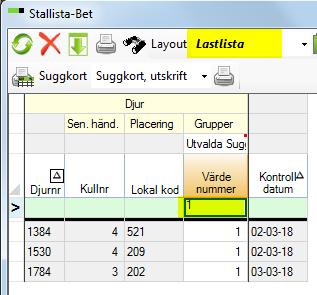 och lastningslistor behövs oftast ett fält för utvalda