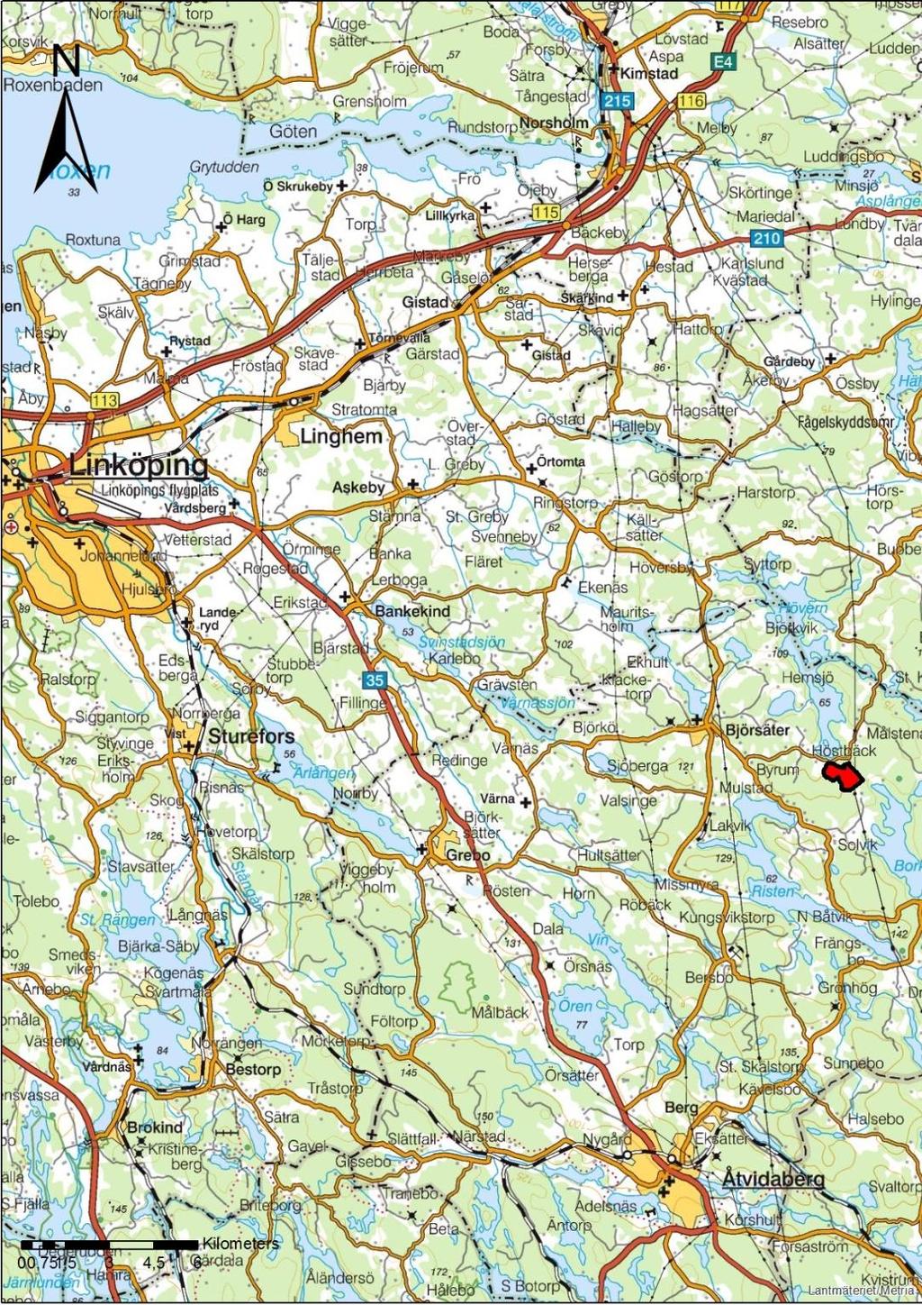 Se reservatsbeslutet. Karta 1. Översiktskarta, reservatets läge. Lantmäteriets geodatasamverkan.