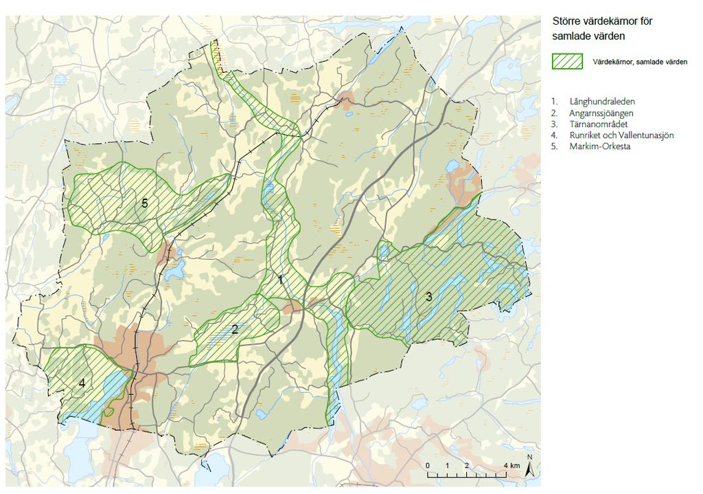 SID 18/33 I Vallentuna kommun finns fem värdekärnor. 1. Långhundraleden 2. Angarnssjöängens fågelområde och kulturlandskap 3. Vildmarksområdet Tärnan 4. Runriket och Vallentunasjön 5.