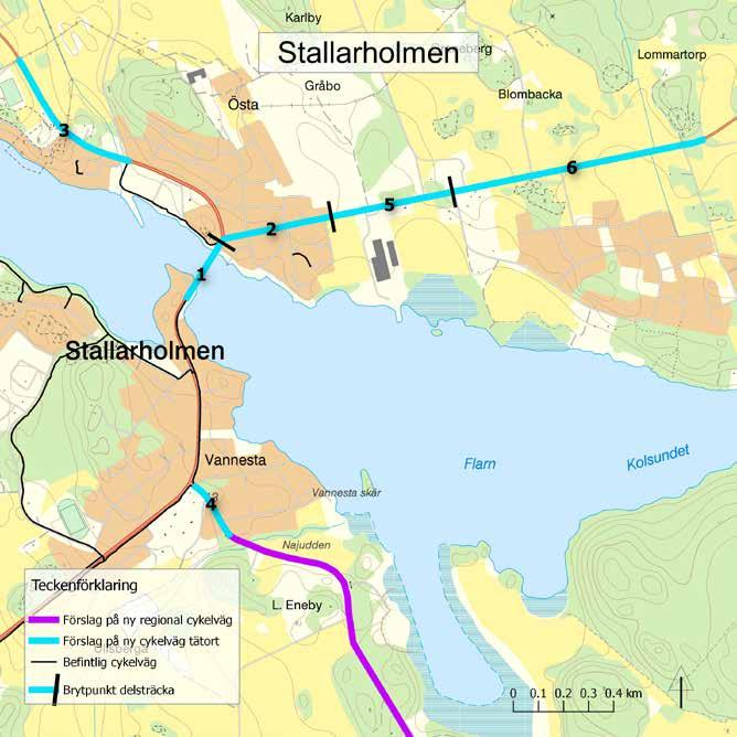 Cykelplan för Strängnäs kommun / 39 6.4 Stallarholmen Stallarholmens behov av nya cykelvägar framgår av tabellen nedan och kartan.