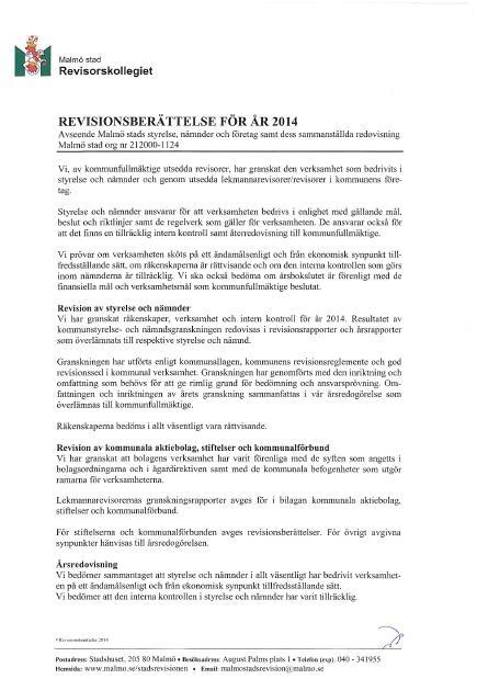 1 Revisionsberättelse för år 2014