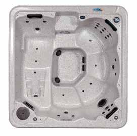 Mått: 210 x 210 x 92cm Volym: 1500 liter 56 jets Reningssytem med brominsalt 1 x 3hp pump 1 x 2hp luftpumpssystem Ruby+2 är ett elegant lounge-spa med 53 justerbara jets samt justerbara hals- och