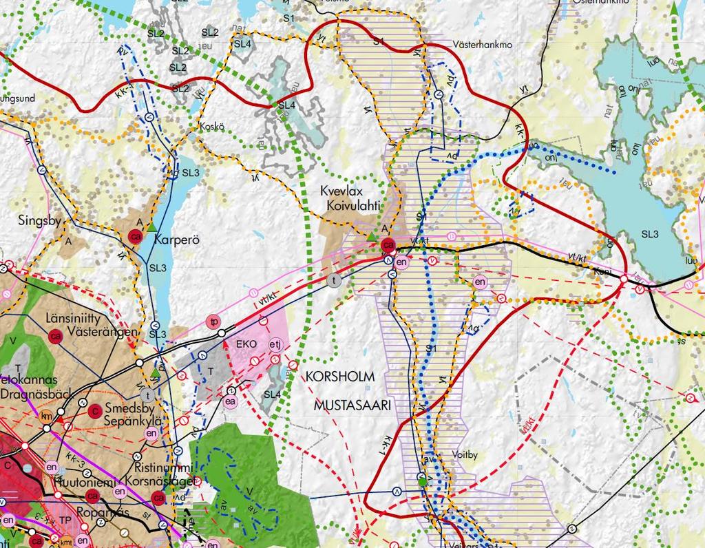 7 (18) Bild 5. Utdrag ur utkastet till Österbottens landskapsplan 2040 3.3 Generalplanering Korsholms kommuns strategiska generalplan godkändes 10.6.2013.