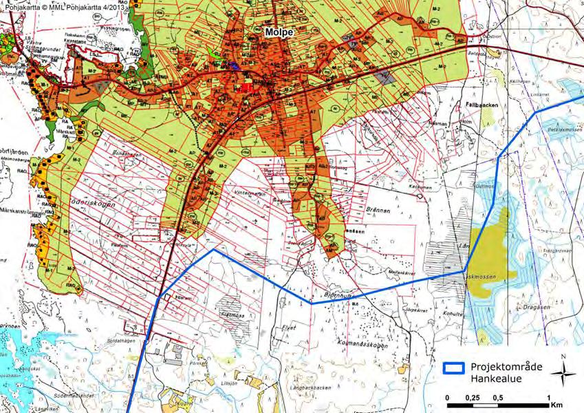 FCG DESIGN OCH PLANERING AB MILJÖKONSEKVENSBESKRIVNING 137 (263) Figur 17.4. Molpe-Petalax planerade vindkraftspark i förhållande till Molpe delgeneralplan.