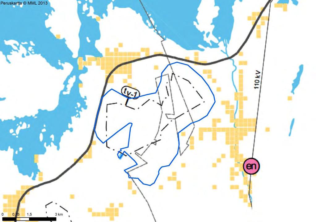 FCG DESIGN OCH PLANERING AB MILJÖKONSEKVENSBESKRIVNING 136 (263) Figur 17.3. Den planerade vindkraftsparken i förhållande till Etapplan II, godkänd plan (Österbottens förbund 2014b).