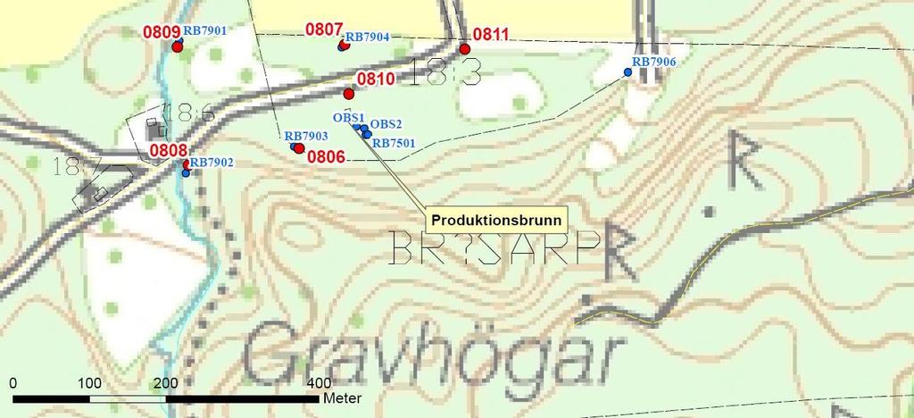 mörkgrön = isälvsmaterial, ljusgrön = issjösediment, ljusblå = morän.