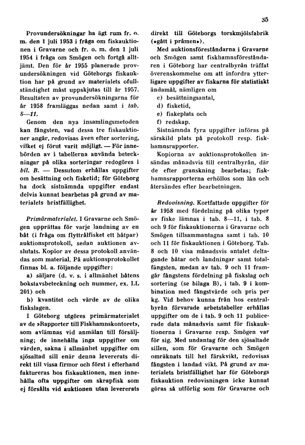 35 Provundersökningar ha ägt rum fr. o. m. den 1 juli 1953 i fråga om fiskauktionen i Gravarne och fr. o. m. den 1 juli 1954 i fråga om Smögen och fortgå alltjämt.