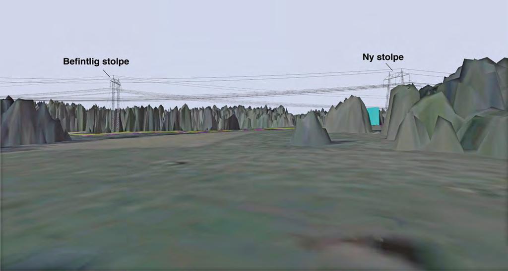 94 PLANERAD 400 KV-LEDNING NYBRO-HEMSJÖ Figur 6.12. Visualisering av ledningens synbarhet från huset söder om ledningen i Dockemåla.