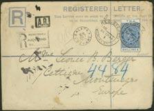 500:- 1894, 1882 Fiscal stamp 2 sh on registered envelope from Aukland to MONTENEGRO, cancelled REGISTERED AUCKLAND datestamp with