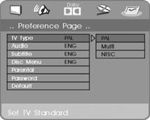 Inställningslägen och funktioner Anslutningar 1.4.4 KONTRAST Följ användningsanvisningarna som anges i INSTÄLLNING AV DVD-MENYN i kombination med önskat tillval som i följande bild.