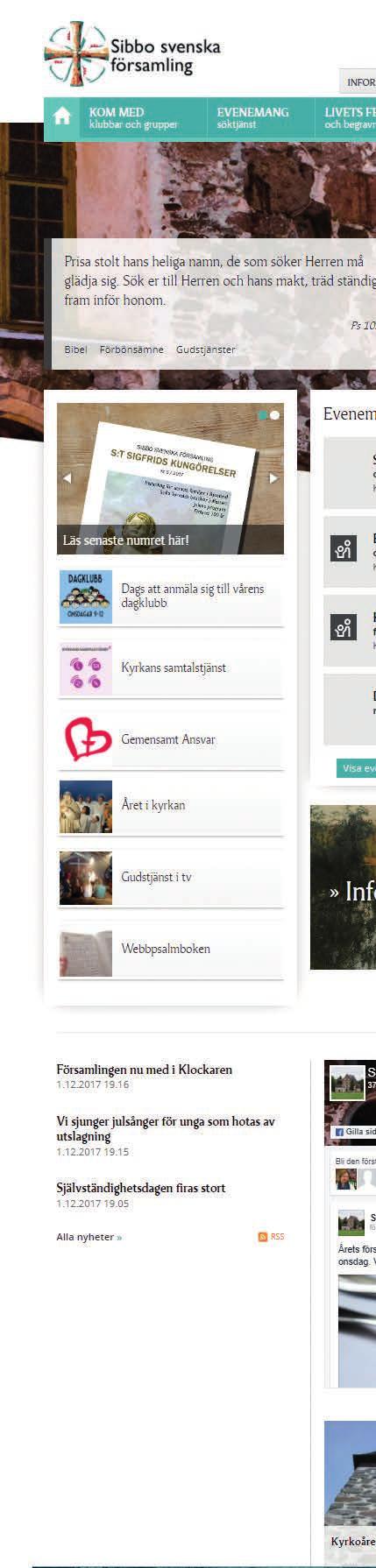 Församlingen fick ny webbsida I december fick församlingen en ny hemsida på webben. Den nya sidan är gjord med Klockaren, som är kyrkans webbpubliceringsverktyg.